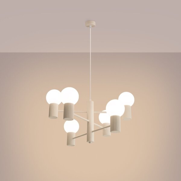 Kronleuchter Aluminium Glas Beige G9 B:64 cm 6-flammig