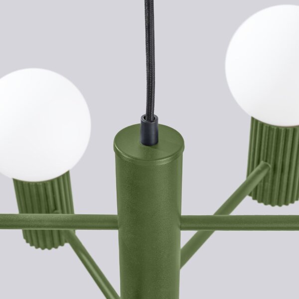 Kronleuchter Olivgrün Aluminium Glas Kugeln G9 L:64 cm