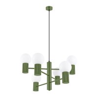 Kronleuchter Olivgr&uuml;n Aluminium Glas Kugeln G9 L:64 cm