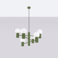 Kronleuchter Olivgrün Aluminium Glas Kugeln G9 L:64 cm