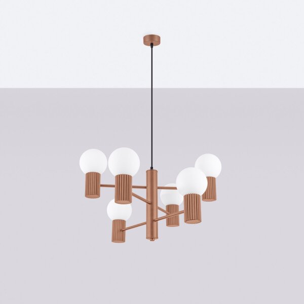 Kronleuchter Aluminium Glas Mokka G9 L:64 cm 6-flammig