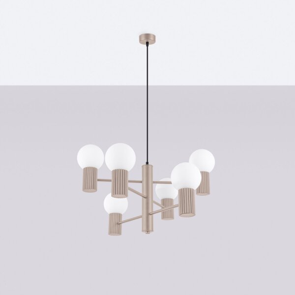 Kronleuchter Taupe Aluminium Glas G9 6-flammig L:64 cm
