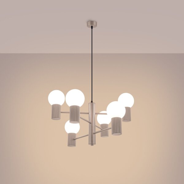 Kronleuchter Taupe Aluminium Glas G9 6-flammig L:64 cm