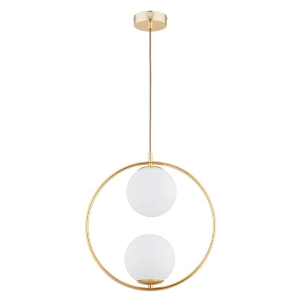 Hängelampe rund Glas Metall Gelbgold Weiß 38,5 cm E14 2-flammig