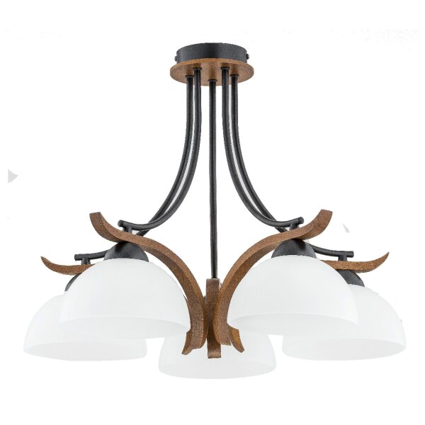 Deckenlampe Glas Metall 50 cm Holz Weiß Schwarz E27 Rustikal