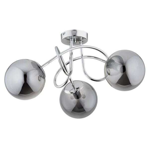 Deckenleuchte Chrom Grau 50 cm E14 3-flammig Retro Rauchglas