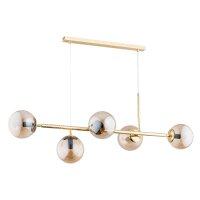 H&auml;ngeleuchte Rauchglas Metall 110 cm Gold E14 Retro...