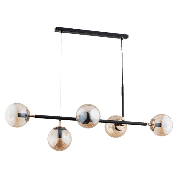 Hängelampe 110 cm, 5x E14, Schwarz Beige, Retro Metall