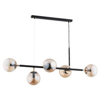 H&auml;ngelampe 110 cm, 5x E14, Schwarz Beige, Retro Metall