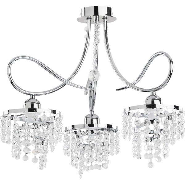 Deckenlampe Kristall Metall 47 cm Chrom E14 3-flammig Modern