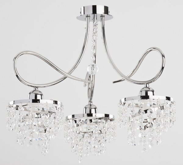 Deckenlampe Kristall Metall 47 cm Chrom E14 3-flammig Modern