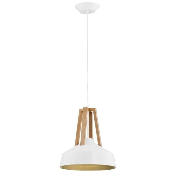 Hängeleuchte Metall Holz Ø 33 cm Weiß Gold E27 Skandinavisch