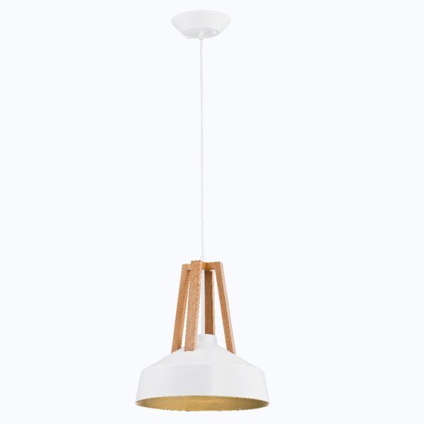 Hängeleuchte Metall Holz Ø 33 cm Weiß Gold E27 Skandinavisch