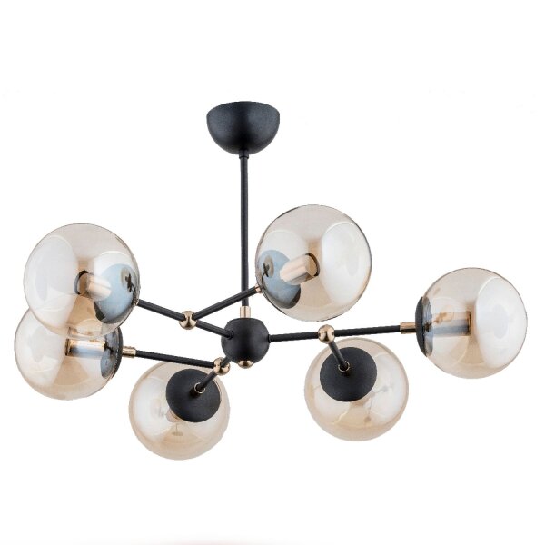 Deckenleuchte Rauchglas Metall 70 cm 6-flammig Schwarz Beige Gold