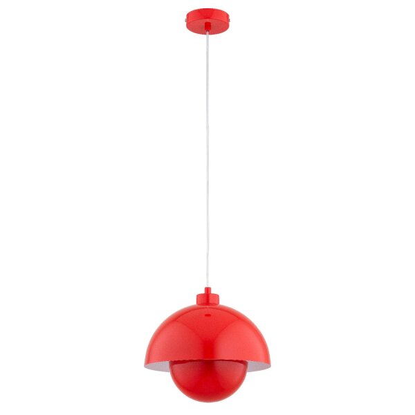 Hängelampe rund 27 cm Rot E27 Glas Metall Retro Design