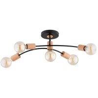 Deckenleuchte Metall Holz 5-flammig E27 Schwarz Retro 68 cm