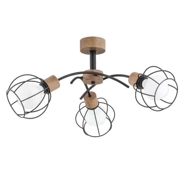 Deckenlampe Holz Schwarz 75 cm E27 3-flammig Retro Design