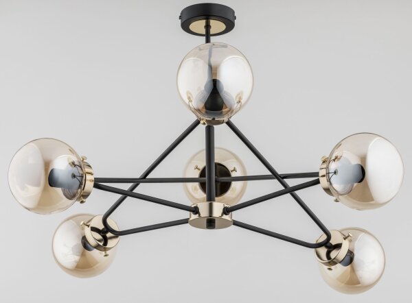 Deckenleuchte Kugel 62 cm Rauchglas Metall 6x E14 Schwarz Beige