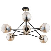 Deckenleuchte Kugel 62 cm Rauchglas Metall 6x E14 Schwarz...