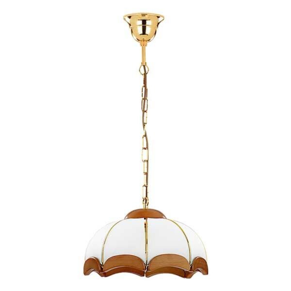 Hängelampe rund 32 cm Gold Weiß Braun Rustikal E27