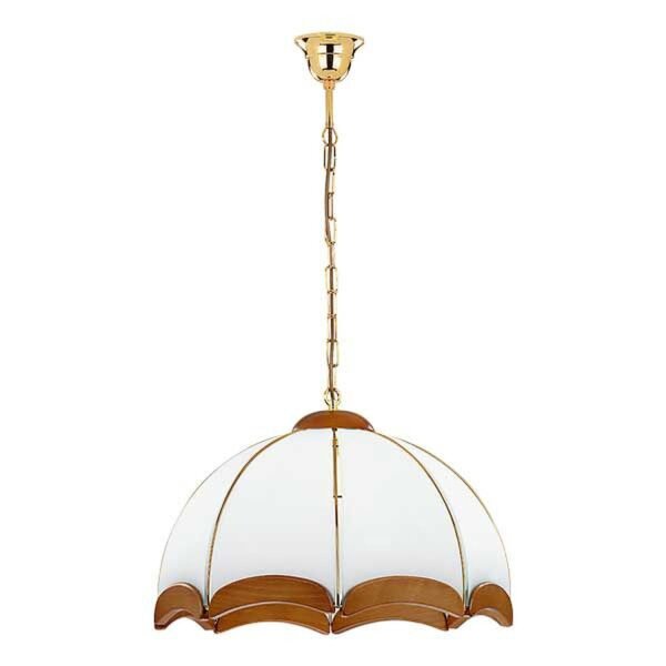 Hängelampe Rustikal 46 cm rund Metall Glas Holz Gold Weiß