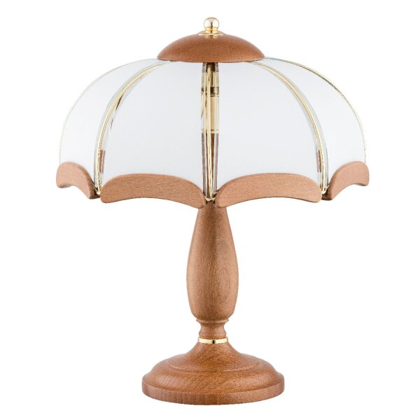 Tischlampe Holz Glas Metall 40 cm, Braun Weiß Gold, 2x E14