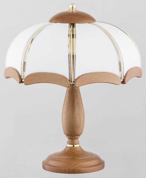 Tischlampe Holz Glas Metall 40 cm, Braun Weiß Gold, 2x E14