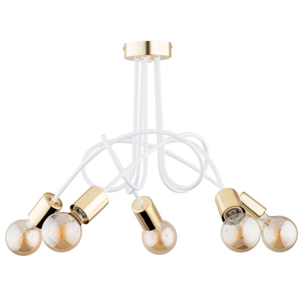 Deckenleuchte Metall 55 cm Weiß Gold Retro 5-flammig E27