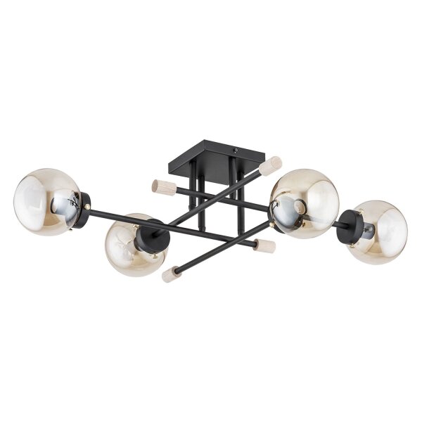 Deckenlampe Kugelschirm 85 cm Metall Rauchglas Retro Design