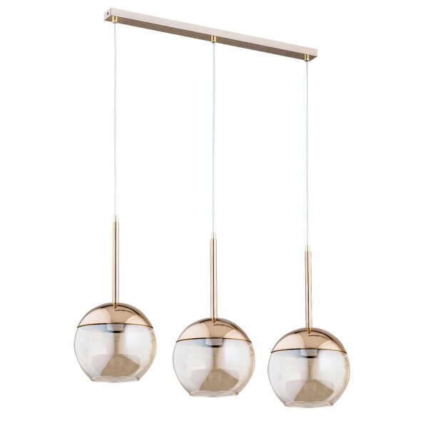 Hängelampe 75 cm Rauchglas Metall Gold E27 3-flammig Retro