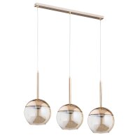 Hängelampe 75 cm Rauchglas Metall Gold E27 3-flammig...