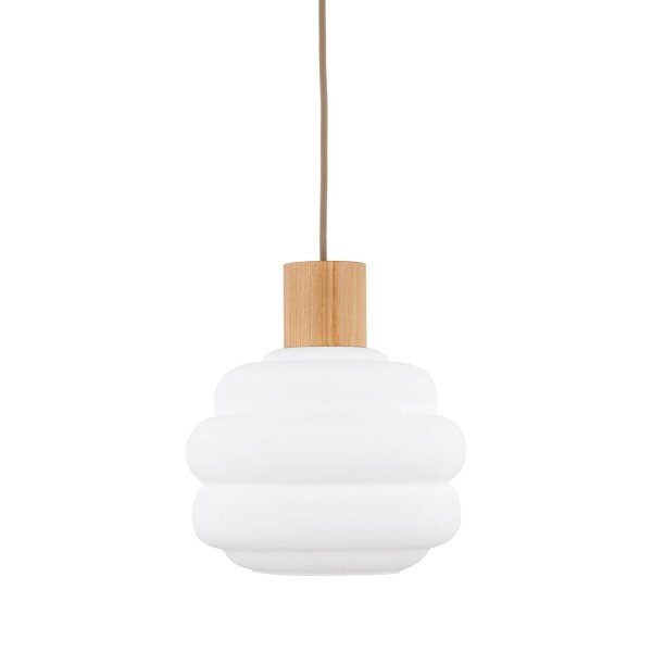 Pendelleuchte Beige Glas Holz Metall B:20 cm E27