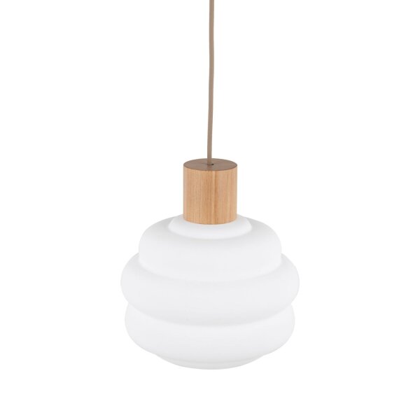 Pendelleuchte Beige Glas Holz Metall B:20 cm E27