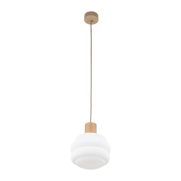Pendelleuchte Beige Glas Holz Metall B:20 cm E27