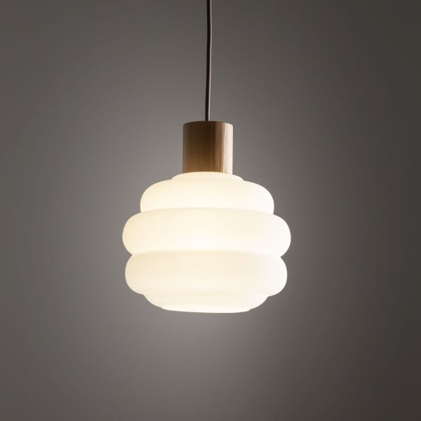Pendelleuchte Beige Glas Holz Metall B:20 cm E27