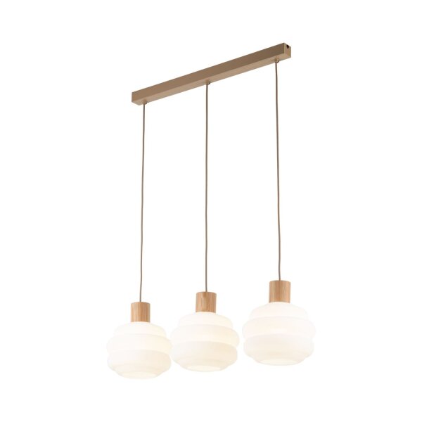 Pendelleuchte Modern Metall Holz Glas Beige 72 cm E27