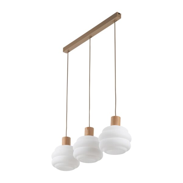 Pendelleuchte Modern Metall Holz Glas Beige 72 cm E27
