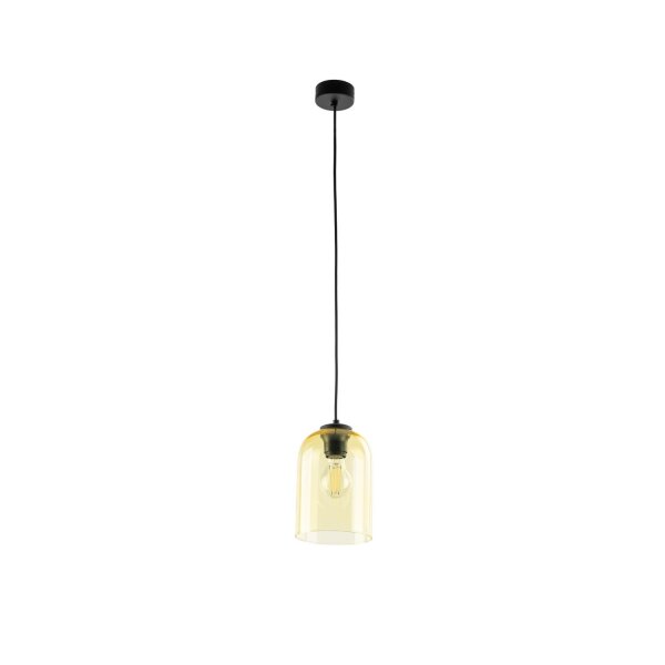 Pendelleuchte Metall Schwarz B:14 cm E27 Glas Gelb