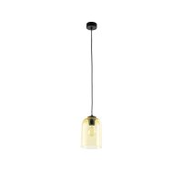 Pendelleuchte Metall Schwarz B:14 cm E27 Glas Gelb