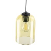 Pendelleuchte Metall Schwarz B:14 cm E27 Glas Gelb