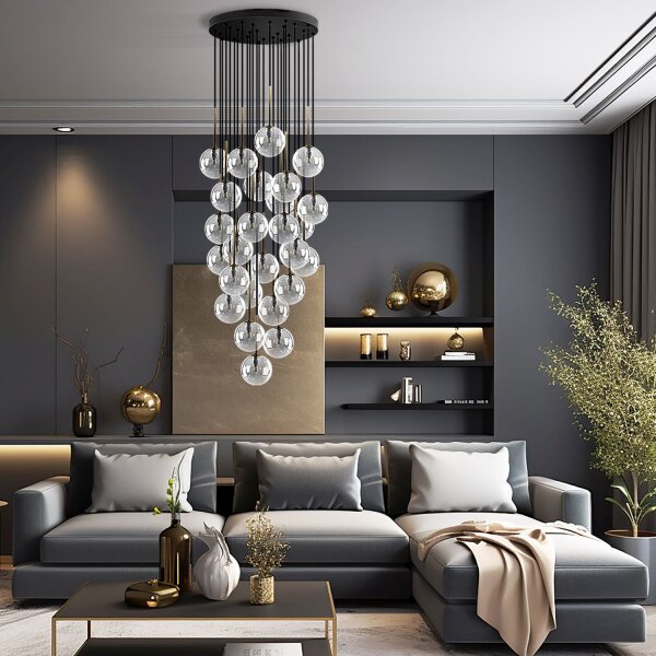 Elegante Pendelleuchte Glas B:62 cm G9 Schwarz Gold