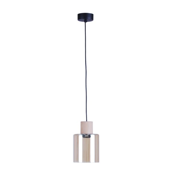 Hängelampe Holz Glas in Bernstein E27 B:13 cm stilvoll