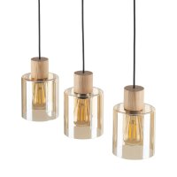 Pendelleuchte Schwarz Holz Glas in Bernstein 57 cm E27