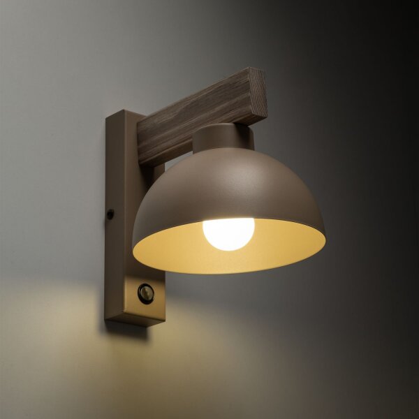 Wandleuchte mit Schalter Holz Metall Beige E27 B:18 cm