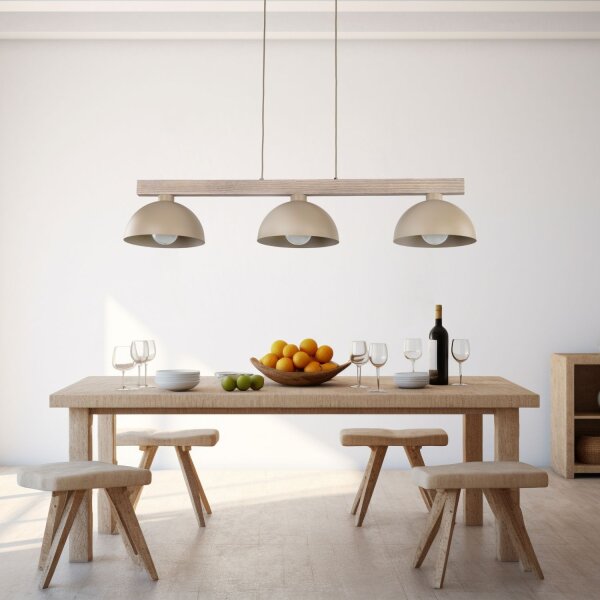 Pendelleuchte Beige Holz Metall 118 cm E27 3-flammig
