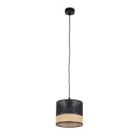 Pendelleuchte Schwarz Natur Stoff 20 cm E27 wohnlich