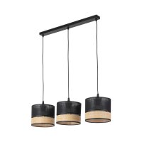 H&auml;ngelampe Schwarz Natur Stoff 60 cm E27 3-flammig