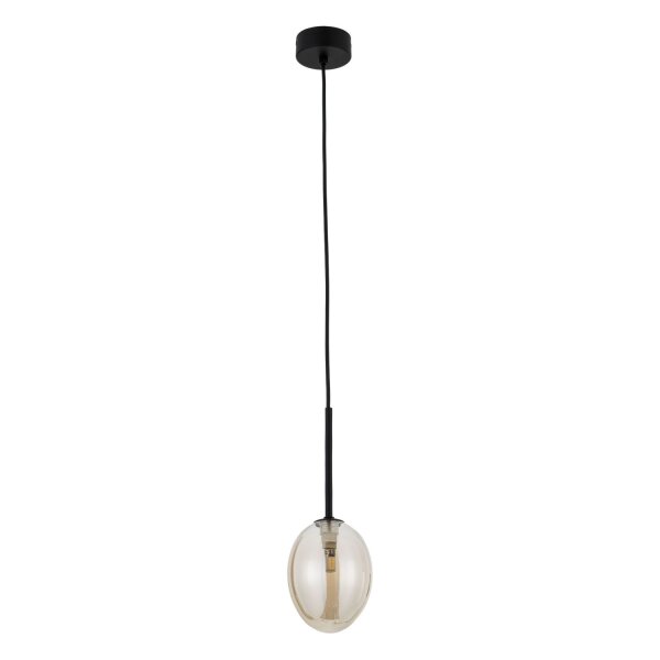 Hängelampe Schwarz B:10 cm G9 Metall Glas in Cognac