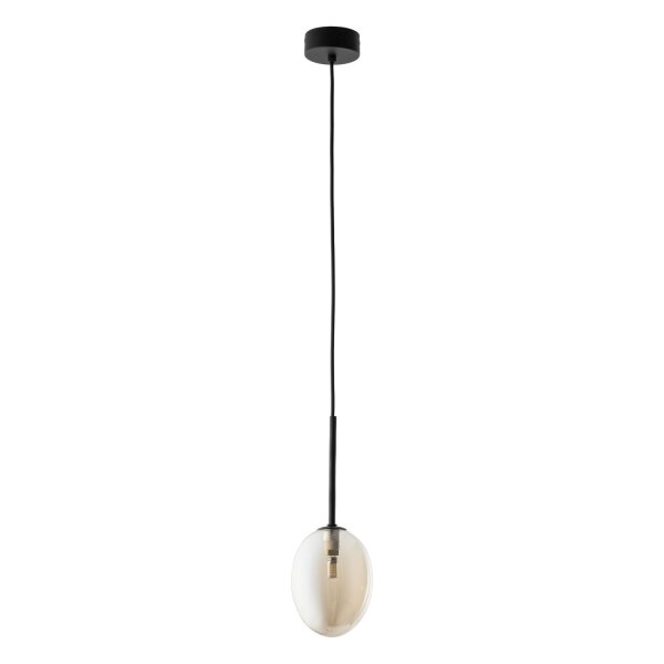 Hängelampe Schwarz B:10 cm G9 Metall Glas in Cognac