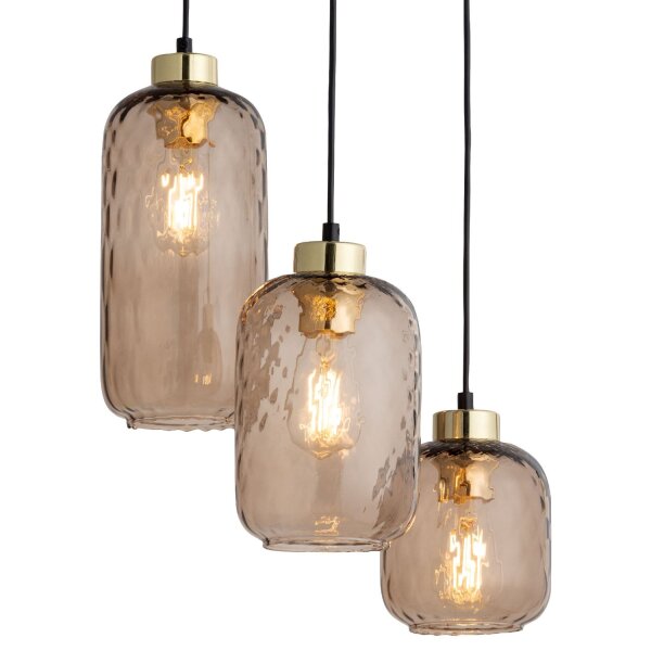 Hängelampe Schwarz Gold 3-flammig E27 Glas in Bernstein